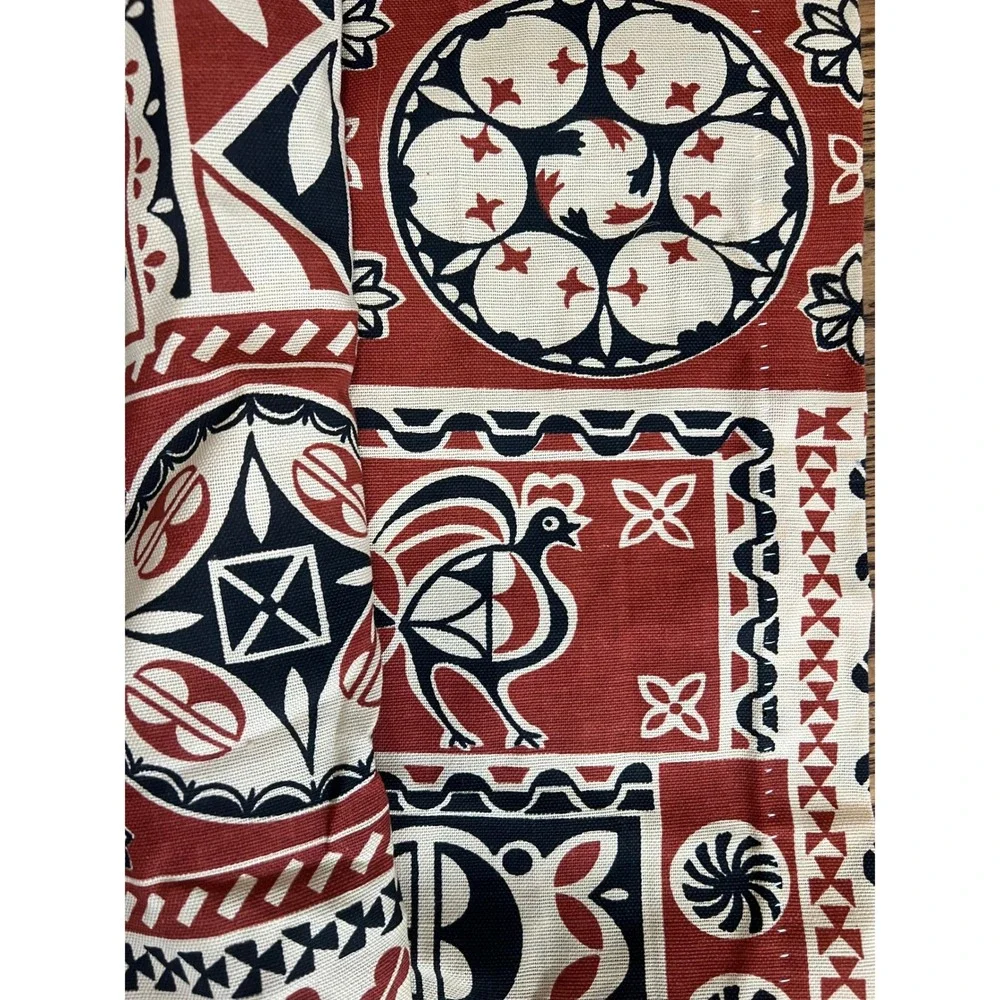 Sears Perma-Prest Vintage MCM Geometric Curtains Window 24x46 Rust Folk Art